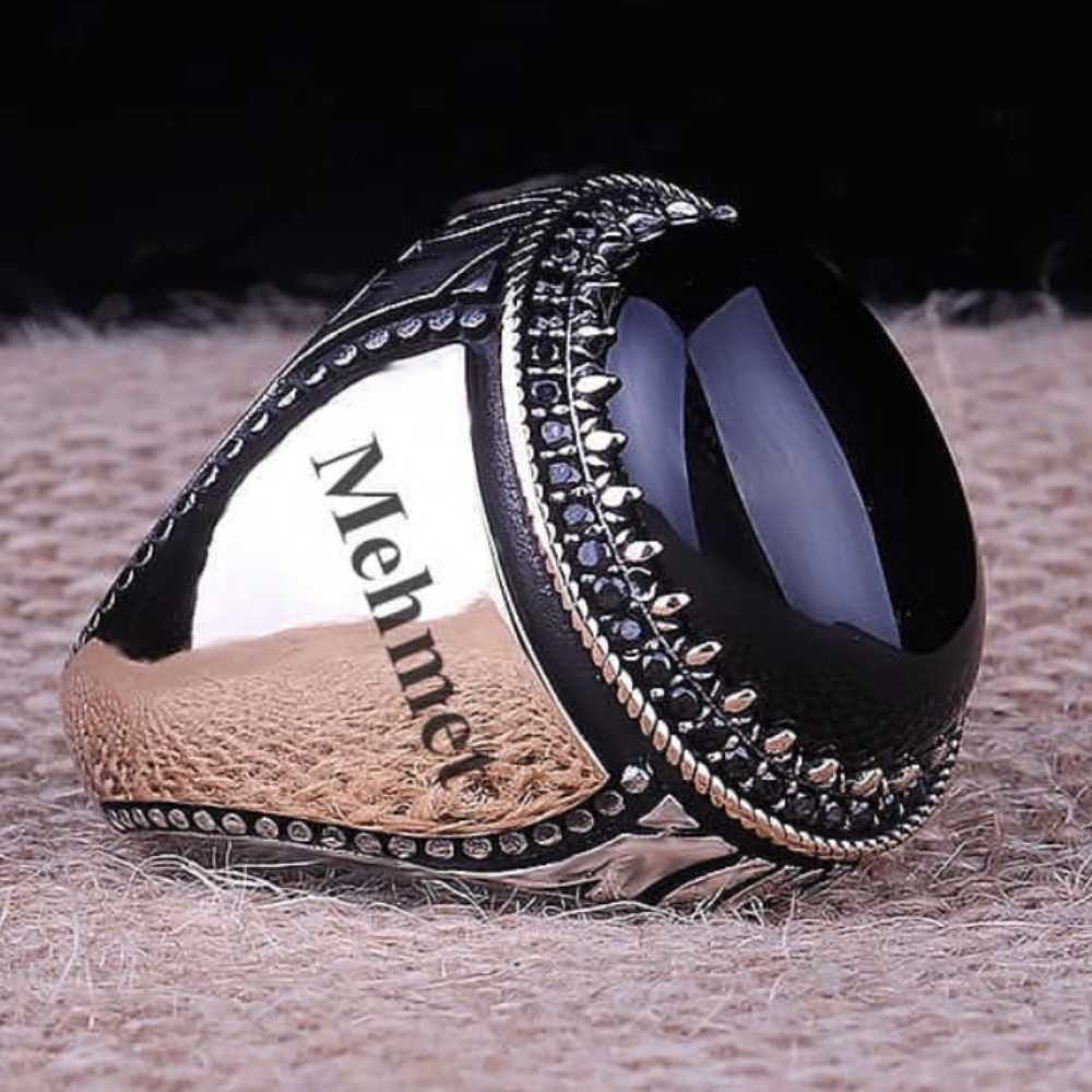 Onyx Stone Customizable 925 Sterling Silver Mens Ring