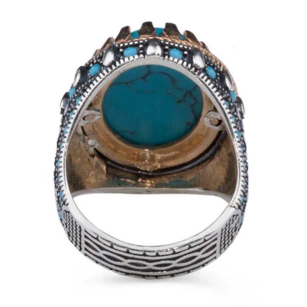 Original 925 Sterling Silver Solid Turquoise Stone Showy Mens Ring