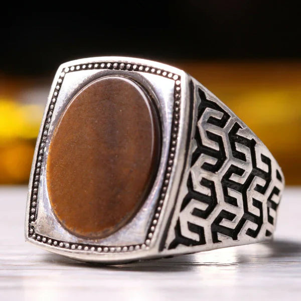 Original Handmade 925 Sterling Silver Tigers Eye Stone Mens Ring