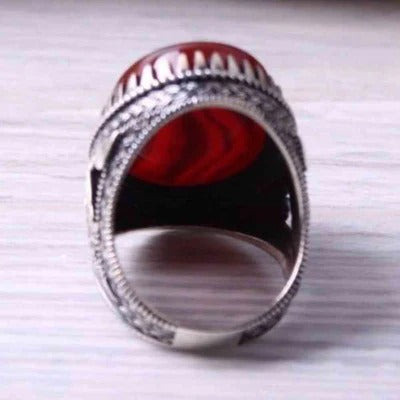 Red Liver Agate Stone Handmade 925 Sterling Silver Mens Ring