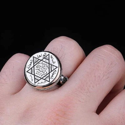 Seal of Solomon Islamic 925 Sterling Silver No Stone Mens Ring