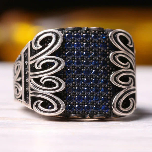 Turkish 925 Sterling Silver Luxury Multi Sapphire Stones Mens Ring