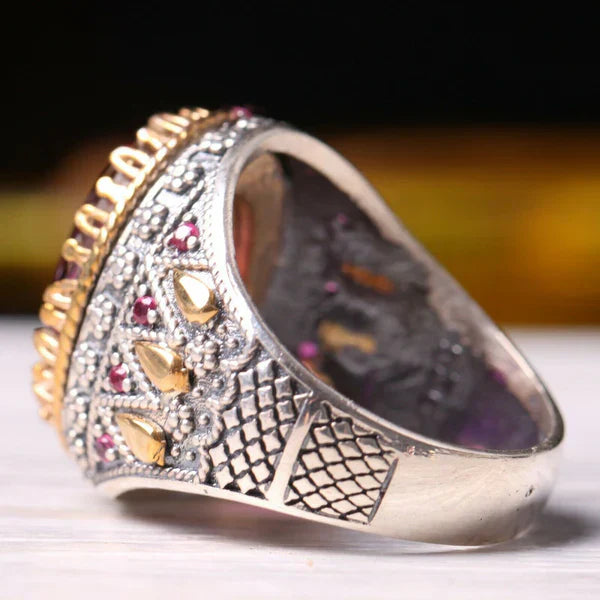 Turkish 925 Sterling Silver Tourmaline Rainbow Ruby Stone Mens Ring