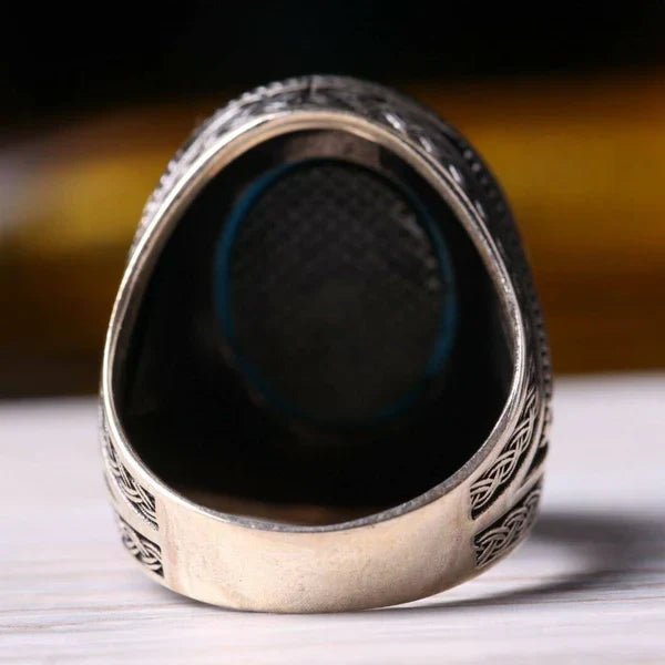 Turkish Jewelry 925 Sterling Silver Anchor Style Turquoise Mens Ring