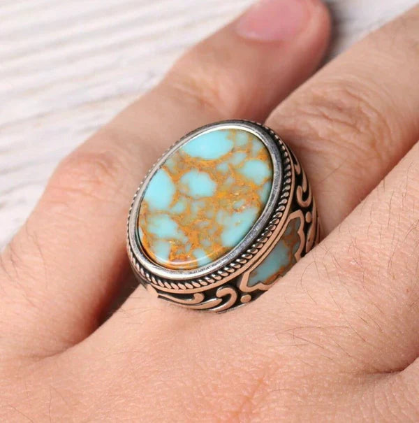 Turkish Jewelry 925 Sterling Silver Nice Turquoise Stone Mens Ring