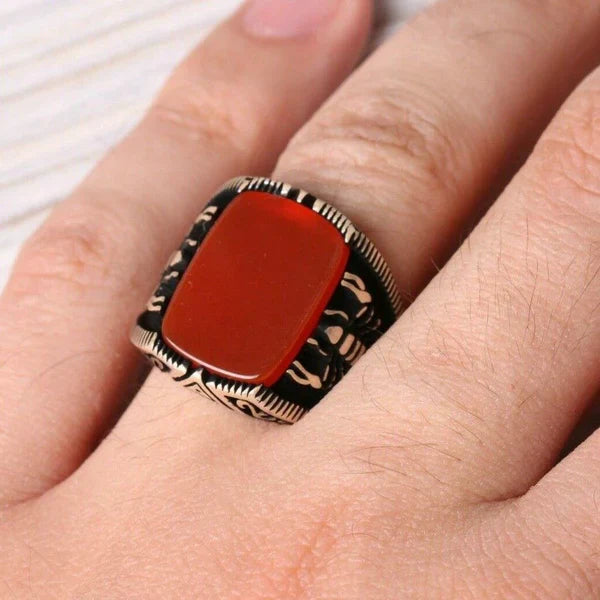 Turkish Jewelry 925 Sterling Silver Scorpion Agate Aqeeq Mens Ring